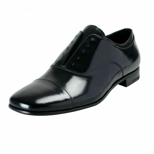 Prada Pulido Negro Piel sin Cordones Zapatos 10 It 9 Eu 43 | eBay