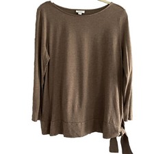 J Jill Pure Tie Waist Top Size L Womens Brown Long Sleeve Cotton Modal Tee Shirt