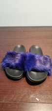 Fluffy Neon Purple Faux Fur Slides Slippers Flat Soft Sandals Open Toe 6/37-New