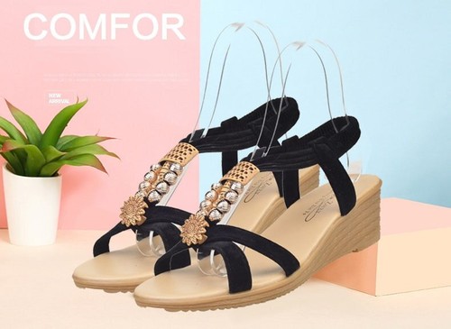 Sandalen, weiche, bequeme Keilschuhe, römische Schuhe, flache Perlenperlen-Perlenschuhe, Hausschuhe - Bild 13 von 26