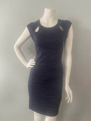 Blue Silver Sparkle Body Con Women's Express Dress Holiday New Years