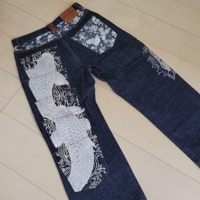 Karakuri Tamashii Ryugi Carp Embroidered 5-Pocket Back Jeans 30/VG LTD From JP