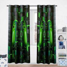 Gaming Blackout Kids Curtains for Bedroom 2 Panel Sets Video Game Console Green