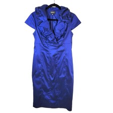 Adrianna Papell Dress Women's 6 Royal Blue Ruffle Collar Cocktail Party Festive