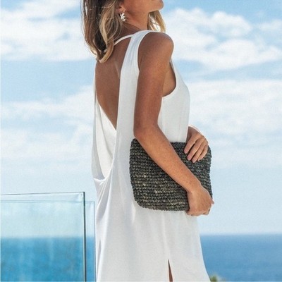 CUPSHE Valery Backless Mini Cover-Up Swim Dress Women  SZ Medium Off White NEW
