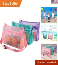 3-Pack Colorful Mesh Shell Bags for Collecting Beach Treasures - Zipper Closure