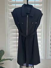 Little Black Zipper Front Dress, Cap Sleeves, Gold Buttons, Size XS
