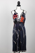 ELIE TAHARI Sleeveless Floral Abstract Dress, Lined, Navy White and Red Size M