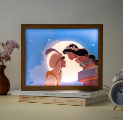 Disney Aladdin Jasmine LED Mood Lamp Wooden Frame Night Light Bedroom Gift New