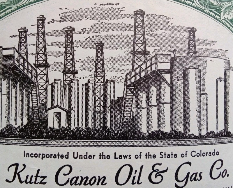 Vintage 1950s Stock Certificate ~ KUTZ CANON OIL & GAS Colorado