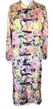 Floral Cheongsam Maxi Dress Mandarin Collar Frog Button Chinoiserie Duster Robe