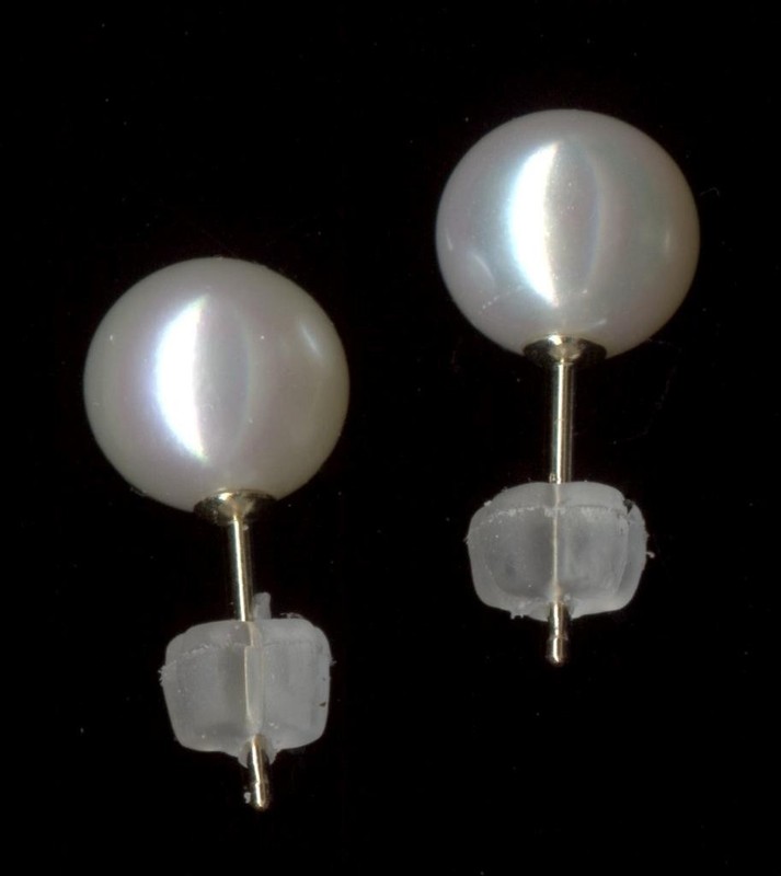 New 14K Solid Yellow Gold 7mm Bead Round White Pearl Solitaire Stud Earrings Hh