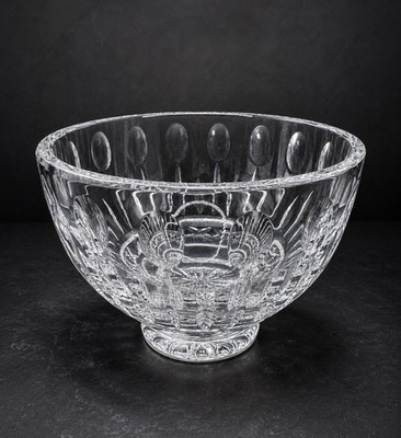 Vintage Cut Crystal Glass Bowl Elegant Etched Decorative Serving Bowl