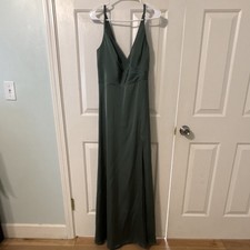Azazie A2 Green Sleeveless V-Neck Long Bridesmaid Dress Polyester RN 155143