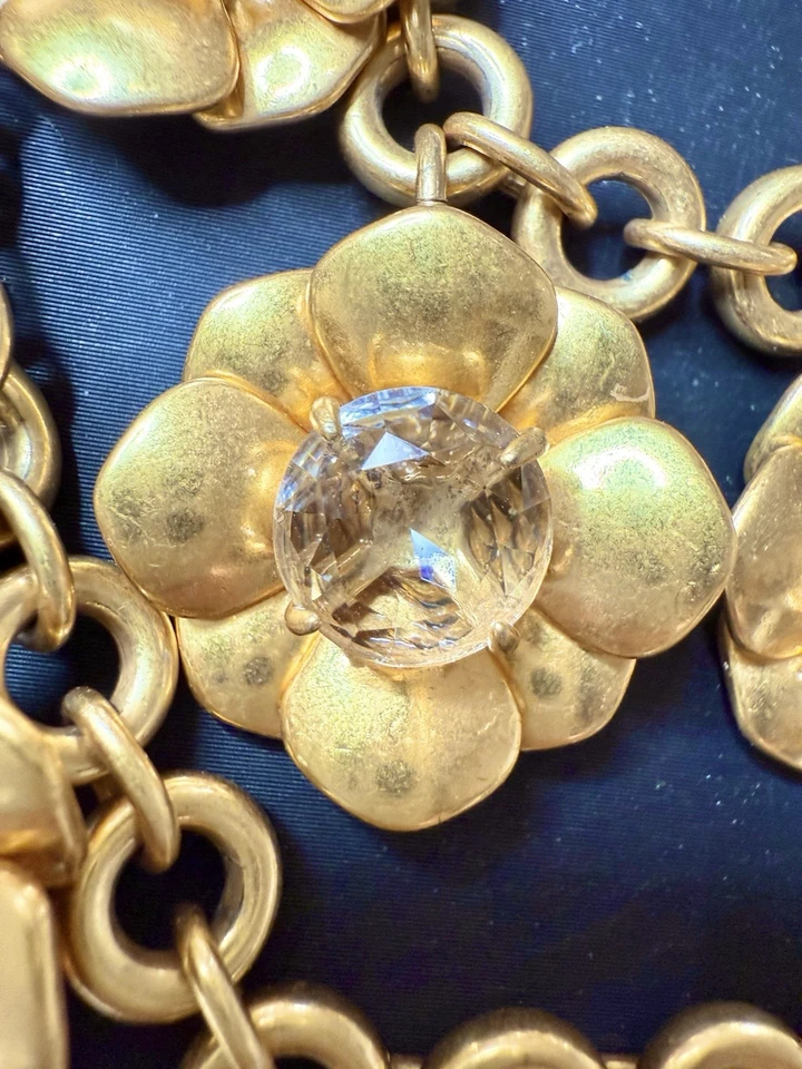 JCREW золотистый цветочный и стеклянный со стразами заявление нагрудник ожерелье - Изображение 3 из 4