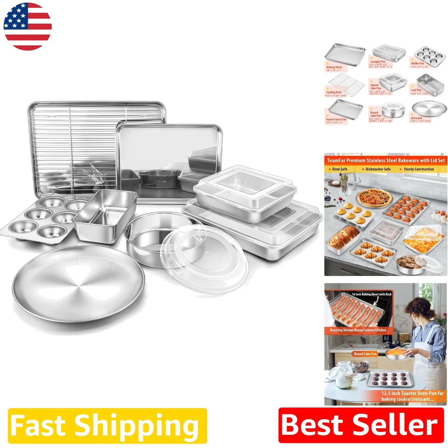 Elite Stainless Steel Baking Pans Set 12pc, Versatile, Durable, Healthy Cooking