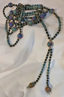 Bohemian Lanyard Necklace Opera Flapper 40''+ Multiple Blue Rainbow Sugar Beads