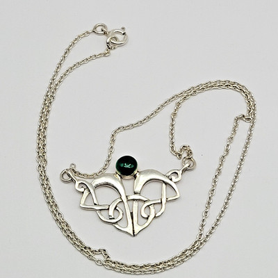 Sterling Silber grüner Achat keltischer Knoten Anhänger Kabel Kette Halskette ~ 18''