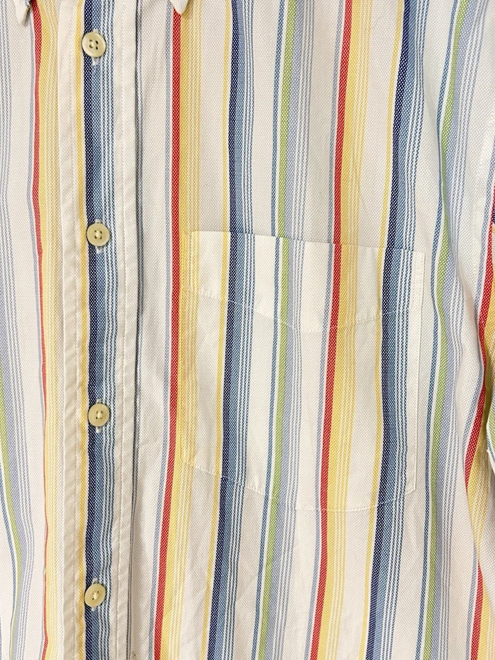 Nautica Button Down Men’s White Rainbow Stripe Classic Preppy Medium - Image 4 of 4