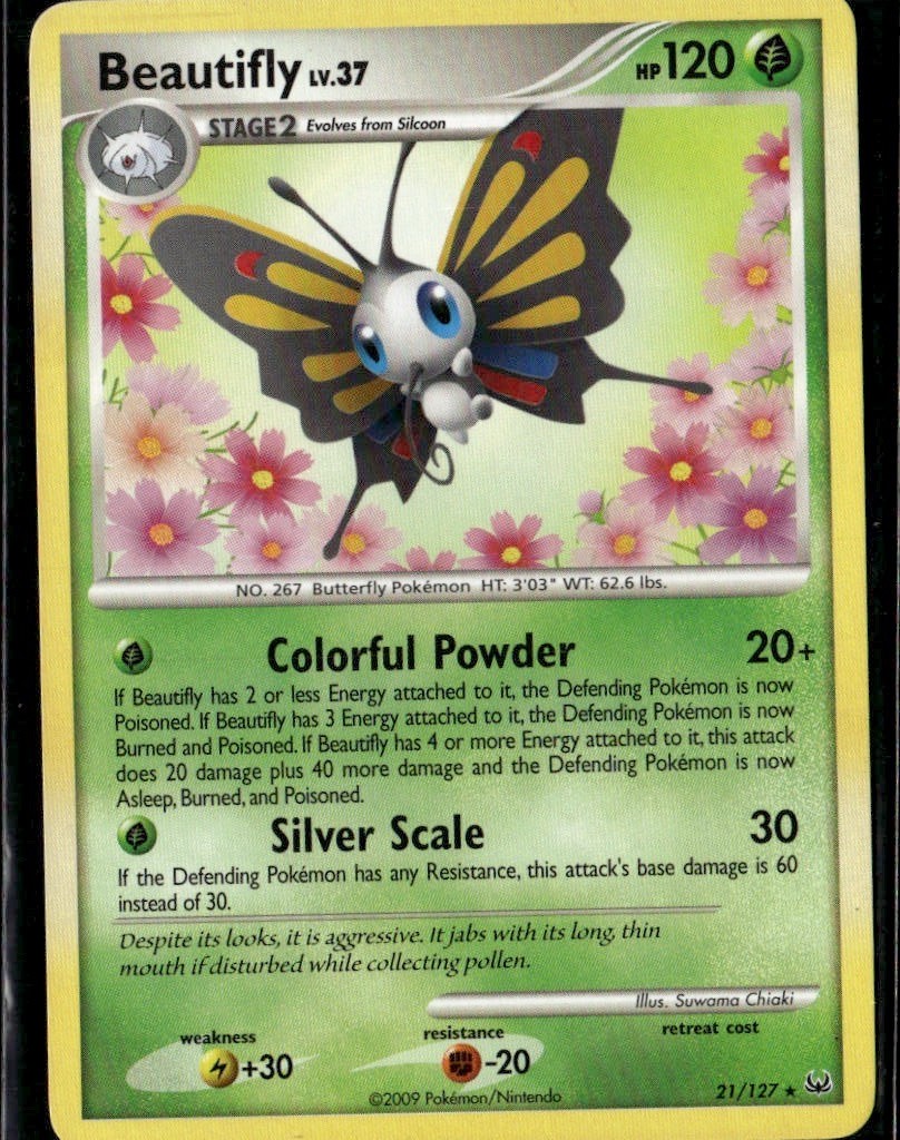 Beautifly Rare Platinum 21/127 Grass Pokemon Card
