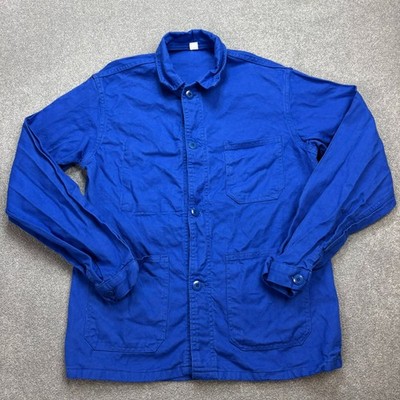 Französische Jacke Erwachsene klein blau Vintage Canvas Hausarbeit Arbeitskle...