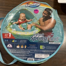SwimWays Infant Spring Float with 50+ UPF Sun Canopy  35" x 29" swim step 1 p4
