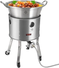 ARC Stainless Steel 200,000BTU Propane Burner and 41qt Outdoor Wok Set with Whee