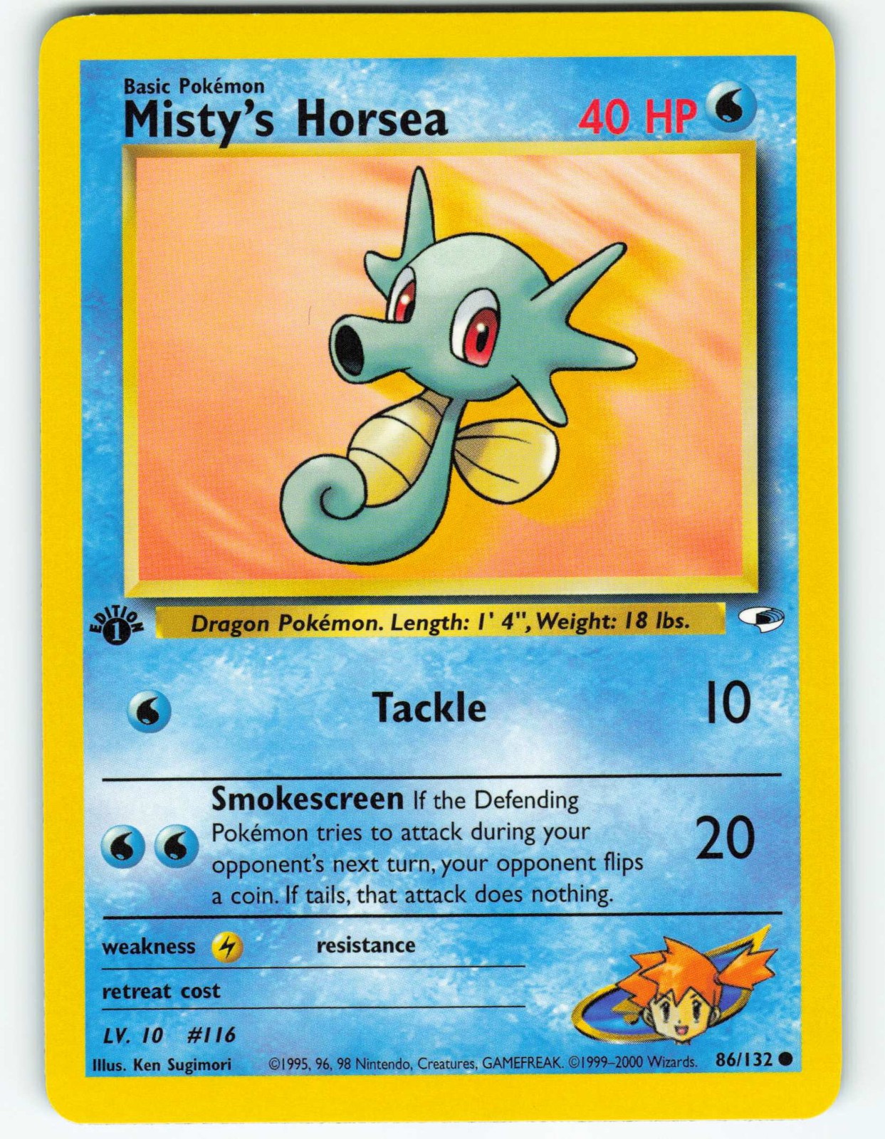 Misty's Horsea - 1st Edition - 86/132 Gym Heroes- WOTC - Pokémon TCG - 2000