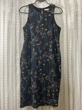 June & Hudson Black Multicolor Floral Sleeveless Crew Neck Sheath Knee Dress M