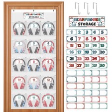 Headphone Storage Classroom with 15 Durable Polyester Mesh Pockets, Door Hang...