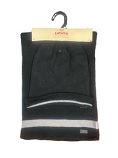 Levi’s Beanie Hat & Scarf Set Black Gray Stripe One Size New With Tags 