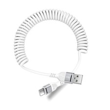4FT Coiled USB-A to USB-C Car Charger Cable White