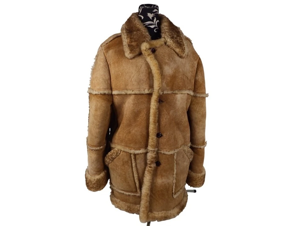 Rare Vintage 70s Shearling Sheepskin Leather Coat Men's Size-XL(Made in USA) - Image 3 of 4