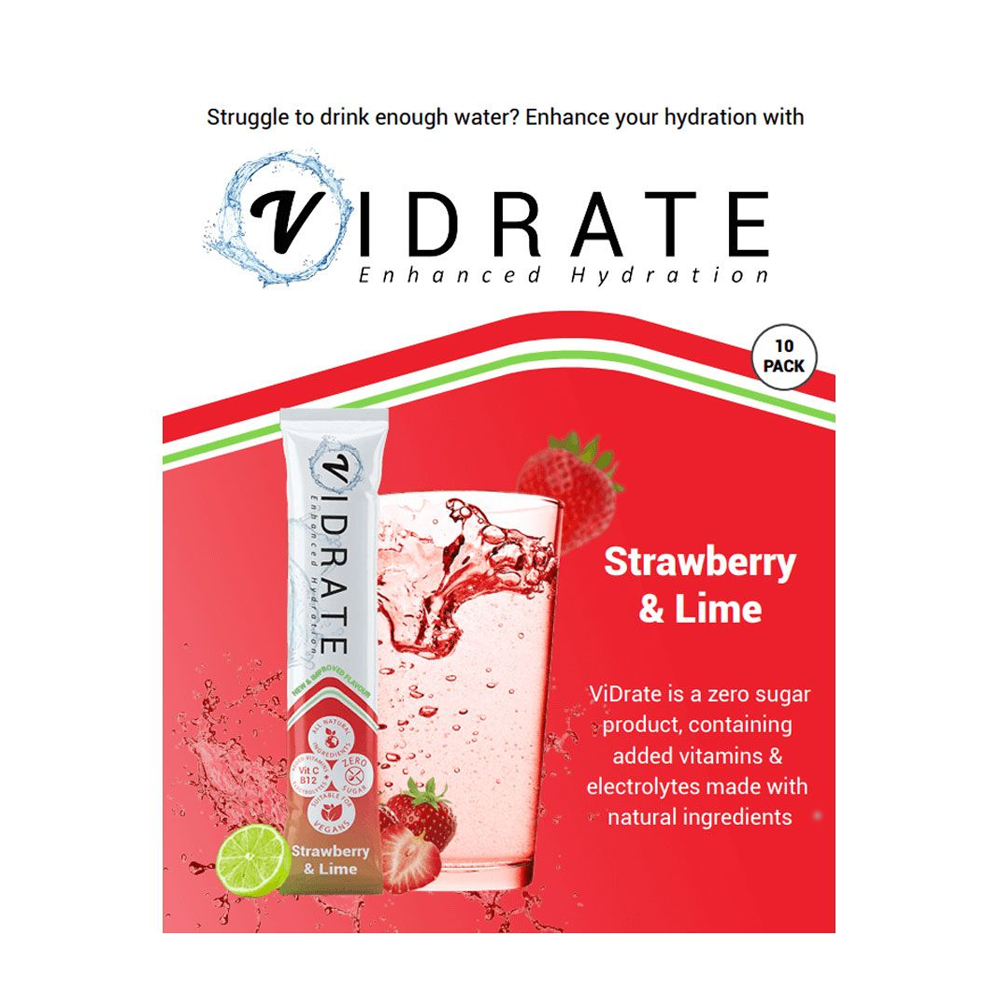 ViDrate Strawberry & Lime Hydration Powder 10x3g Electrolyte Sachets