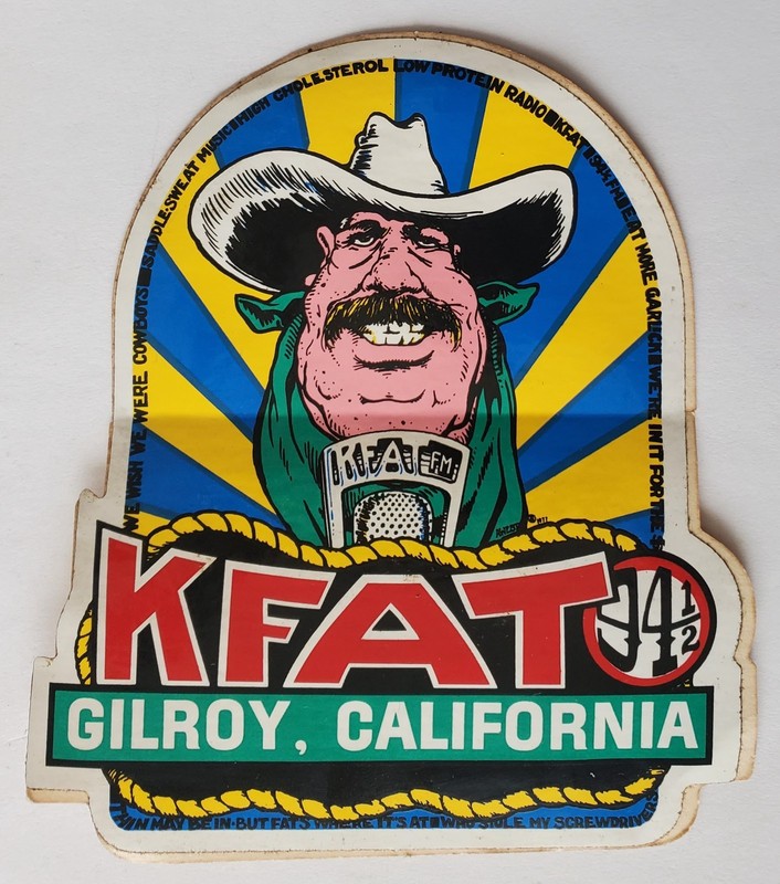 OLD GILROY CALIF. FM RADIO STATION 94.5 1/2 KFAT LOGO CAR BUMPER REEFER STICKER