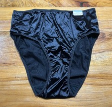 NWT Vintage CACIQUE Satin Stretch Hi-Cut Brief Panty Black 14/16