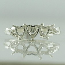 925 Sterling Silver 5mm Heart Semi Mount Three-Stone Ring For Wedding Ring