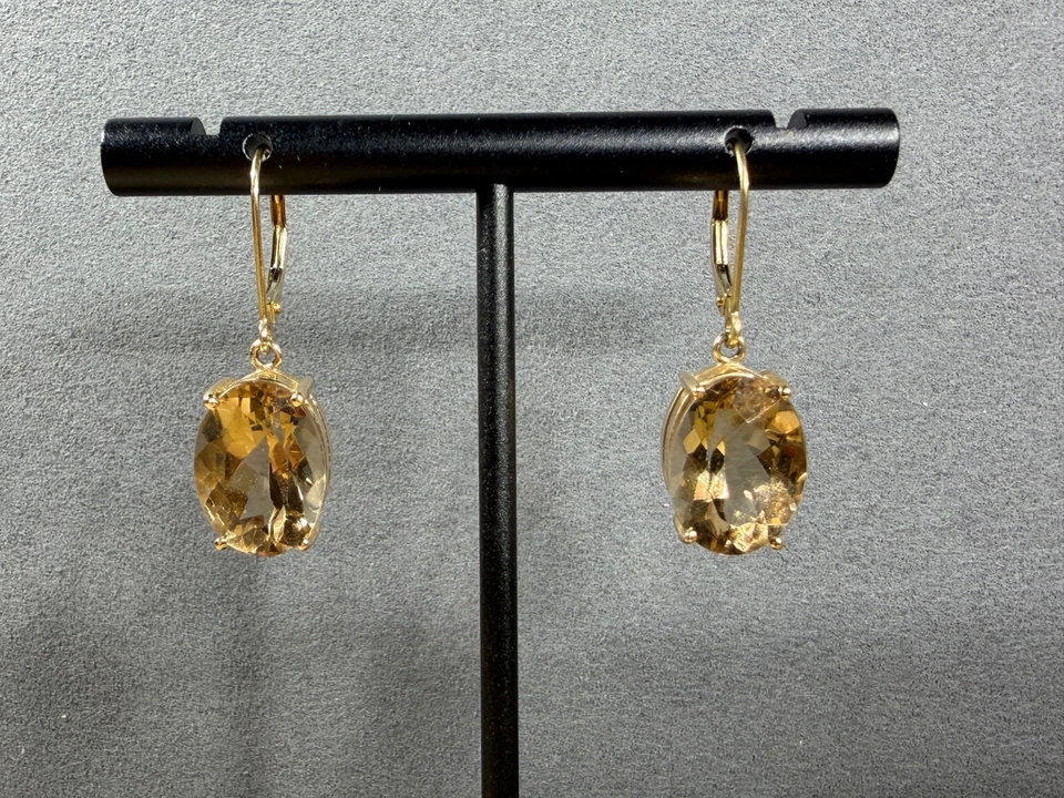 Pendientes colgantes de citrino de oro amarillo de 14k de 12 quilates con cierre de palanca para mujer - John C Rinker Foto 3 de 4