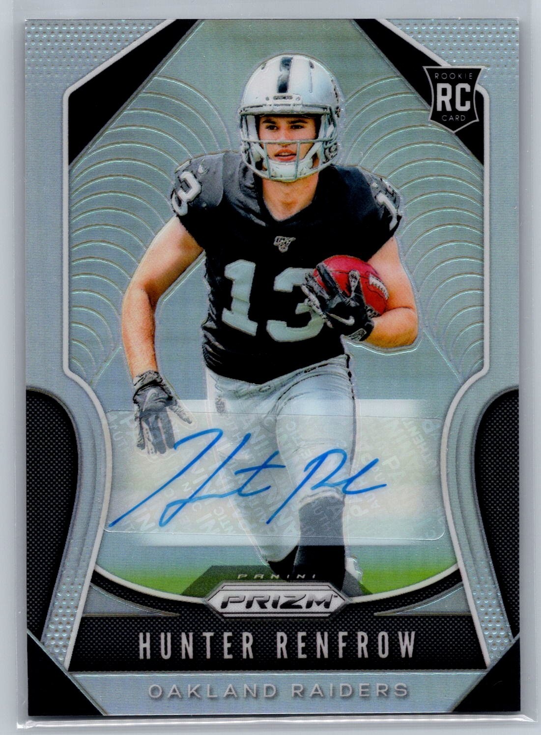 2019 panini prizm football hunter renfrow silver prizm rookie auto #357