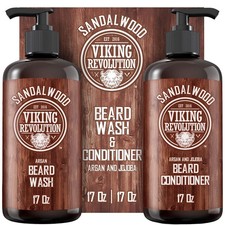 Viking Revolution Beard Wash  Beard Conditioner Set with Argan  Jojoba Oils -