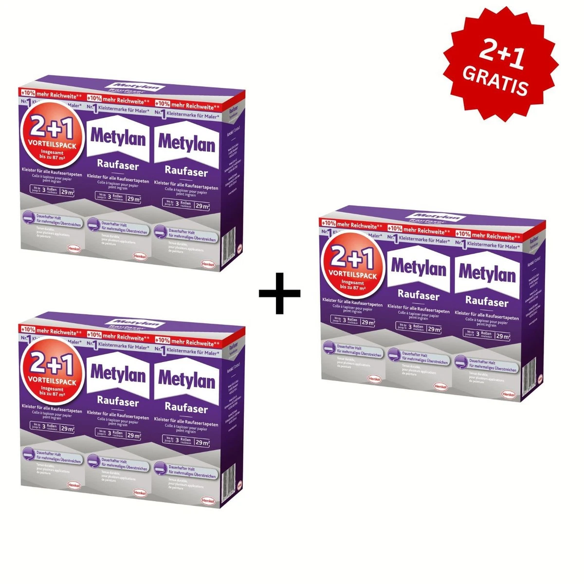 Henkel Metylan fibra rugosa pegamento para papel pintado 3 para 2 oferta (9 × 180 g)