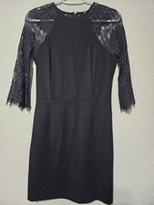 BB Dakota Black Lace Sheath Dress, 3/4 Sleeve, Round Neck, Zip, Sz M