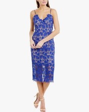 Bardot Tayla Lace Royal Blue Floral Sheath Strappy Sleeveless Midi Dress US 4 XS