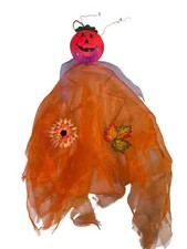 Pumpkin Ghost Hanging Decoration Orange Sheer Fabric Fall Halloween 24"