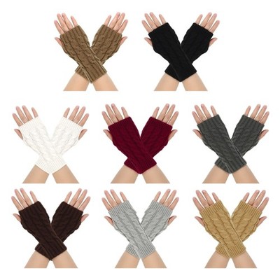 Women Wrist Warmer Gloves Keep Warm Mittens Solid Color Half Finger Gloves