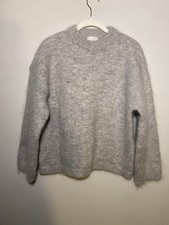 H M Womens Gray Mohair Wool Blend Sweater Oversized Size S Fuzzy