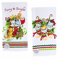 Kay Dee Designs Meowy Kitchen Hand Towel Set Christmas Stocking Cat Santa Bag