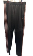Adidas Women  s AEROREADY Track Pants Joggers Black Pink 3-Stripe Size Large
