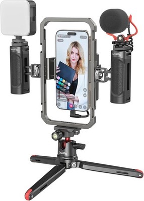 Smartphone Video Rig Kit für Vlogging, Telefonstabilisator, Stativ, LED-Licht,