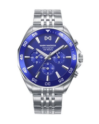 Uhr MARK MADDOX Herren Stahl 43mm Chronograph Lünette Blau Zifferblatt Mission
